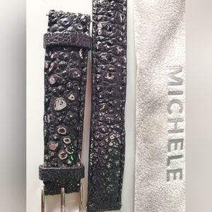 Michele Black Silver Leather Watch Strap 16 mm